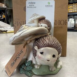 Jim Shore White Woodland Hedgehog with Mushroom
